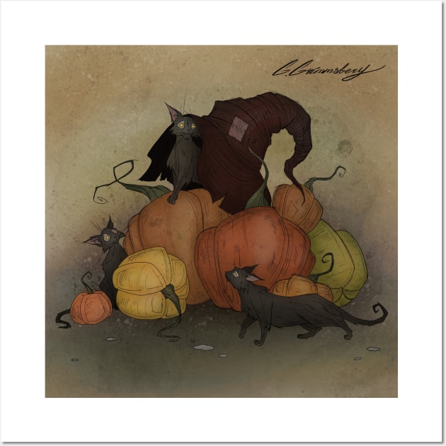 Cats and Pumkins Wall Art by George Grimmsbery